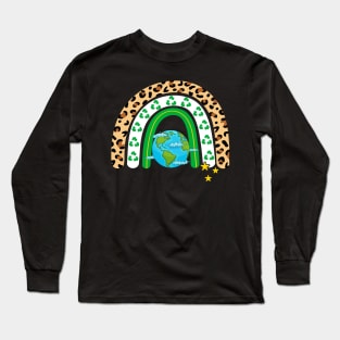 Earth Day Leopard Rainbow Long Sleeve T-Shirt